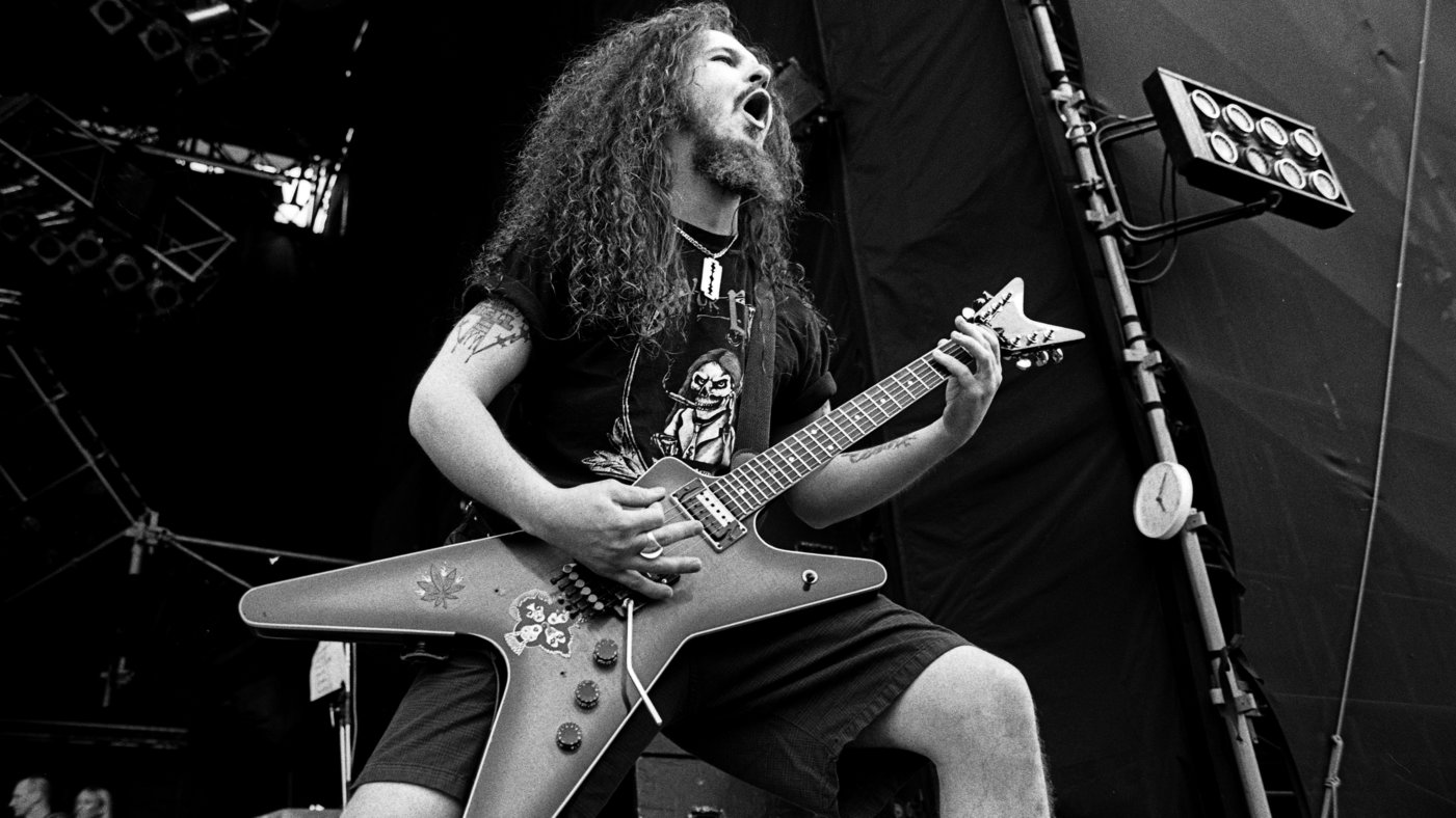 Pantera guitarist Dimebag Darrell live at Castle Donington Monsters of Rock, United Kingdom, 1994. (Photo by Martyn Goodacre/Getty Images)